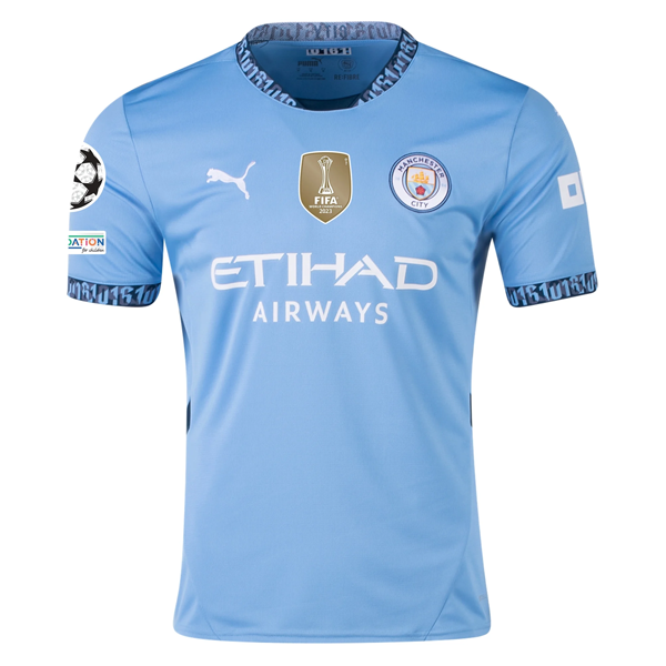 Puma Manchester City Rodrigo Home Jersey w/ Champions League + Club World Cup Patch 24/25 (Team Light Blue/Marine Blue)