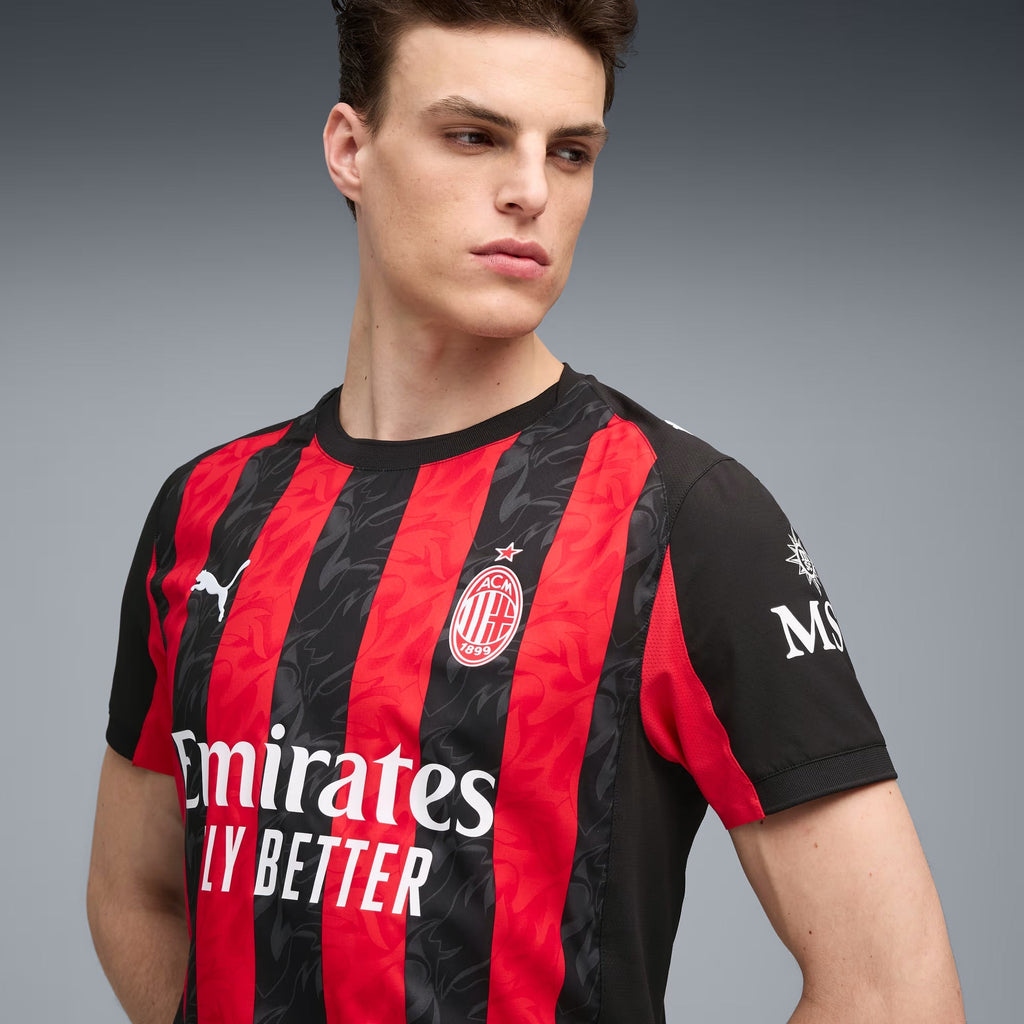 Puma Gimenez Men's AC Milan Authentic Home Jersey 25/26 w/ Seria A Patch (Red/Black)