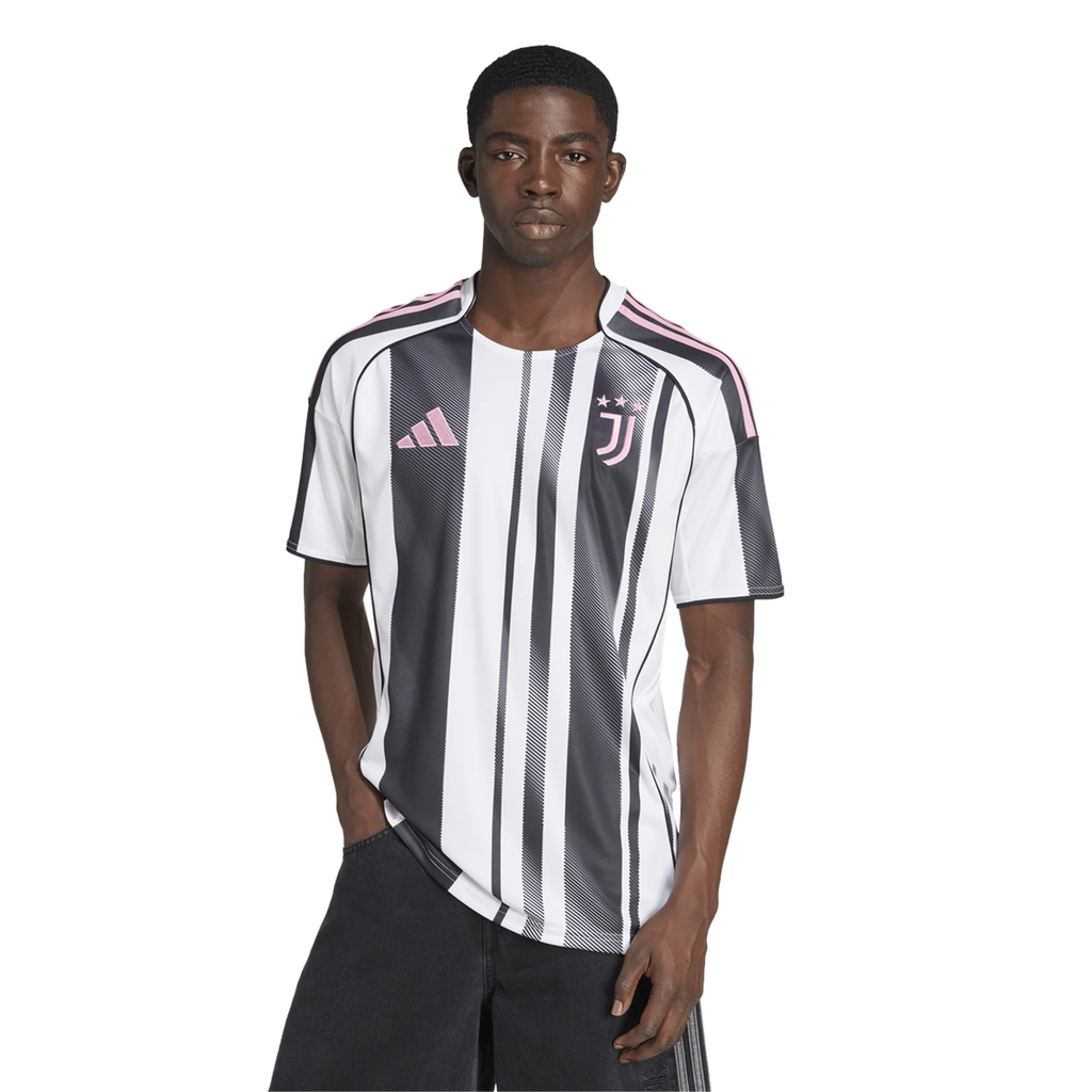 adidas Juventus Rugani Home Jersey w/ Champions League Patches 25/26 (White/Black/Pink)