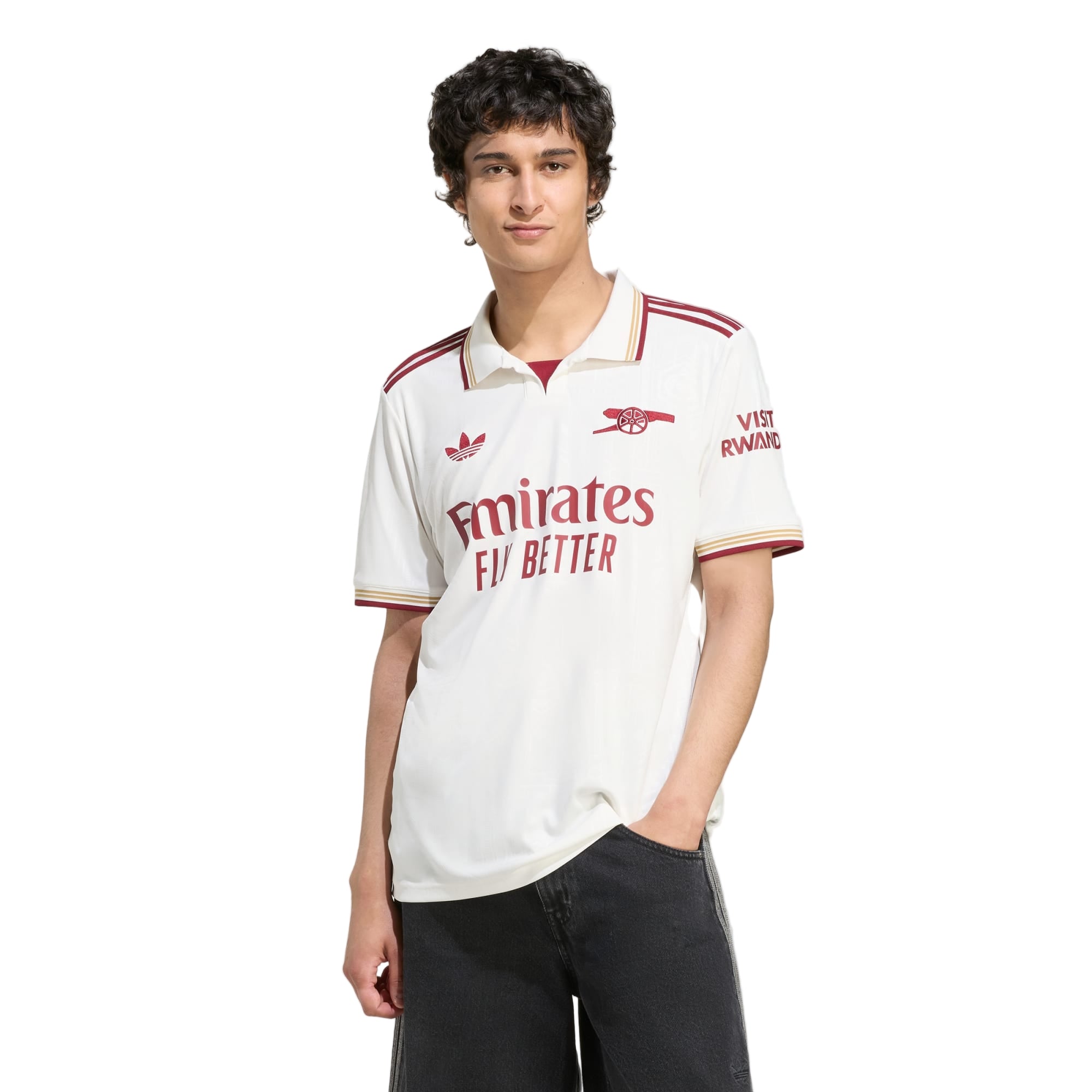adidas Nwaneri Men's Arsenal FC Third Jersey 25/26 w/ NRFR + EPL Patches (White/Burgundy)