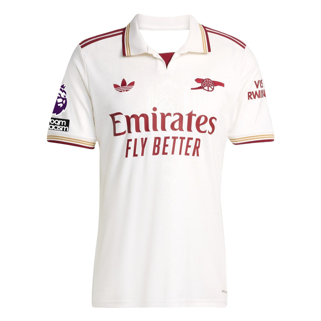 adidas Madueke Men's Arsenal FC Third Jersey 25/26 w/ NRFR + EPL Patches (White/Burgundy)