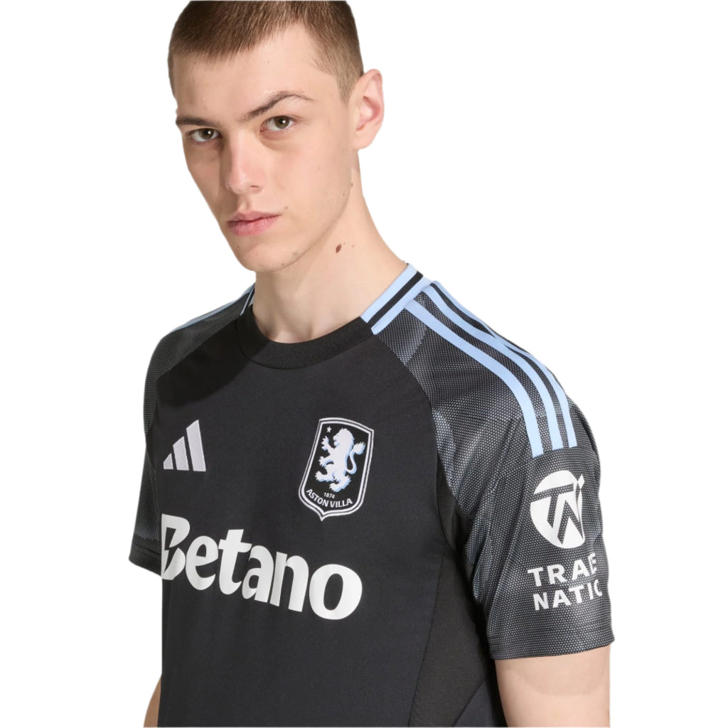 adidas Pau Men's Aston Villa 25/26 Away Jersey w/ EPL + NRFR Patches (Black/Global Blue)