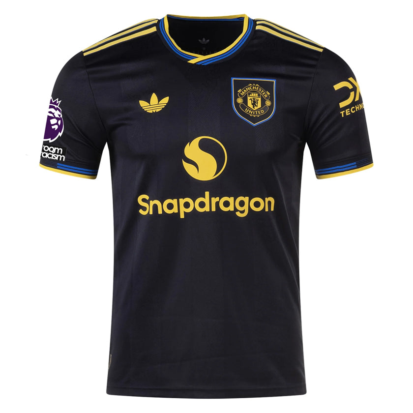 adidas Deligt Men's Manchester United Authentic Third Jersey 25/26 w/ NRFR + EPL Patches (Black)