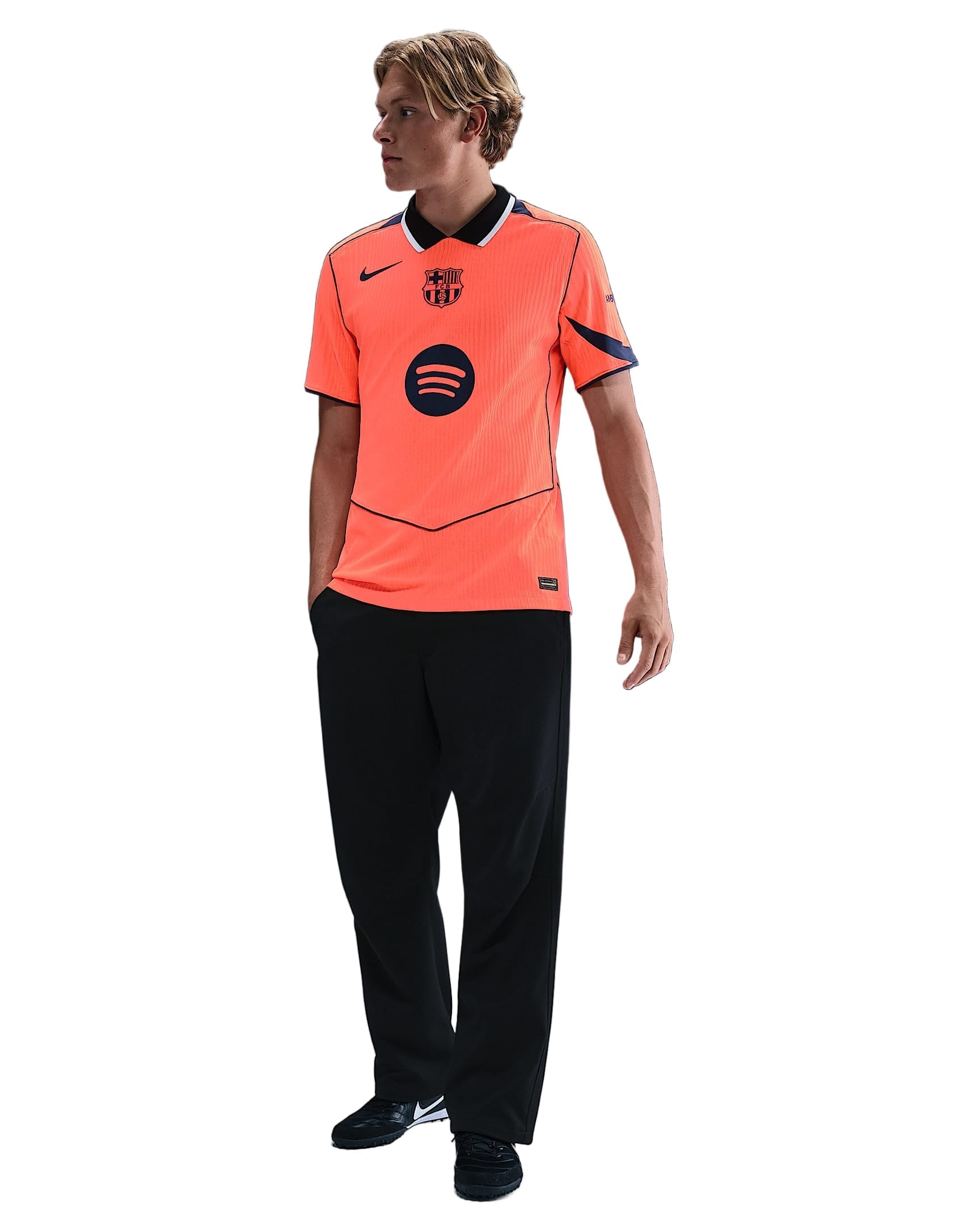 Nike Gavi FC Barcelona Third T90 Authentic Jersey 25/26 w/ Champions League Patches (Mango/Navy)