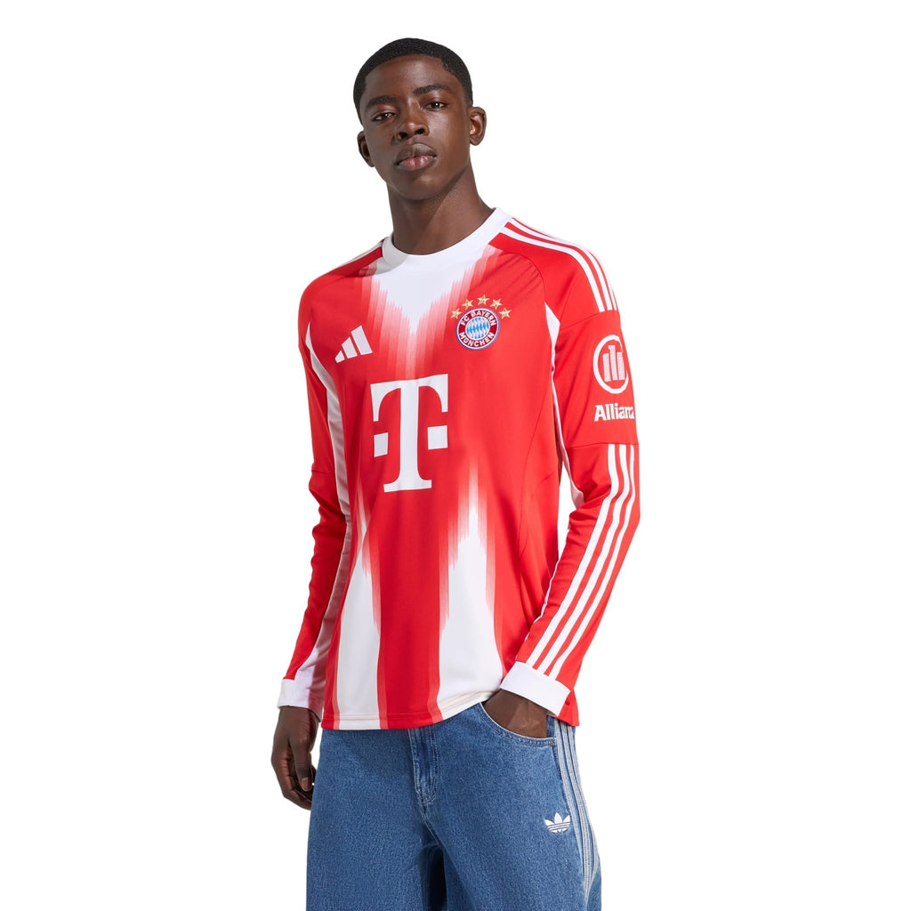 adidas Men's Bayern Munich Long Sleeve Home Jersey 25/26 w/ Bundesliga Champions Patch (Red/White)