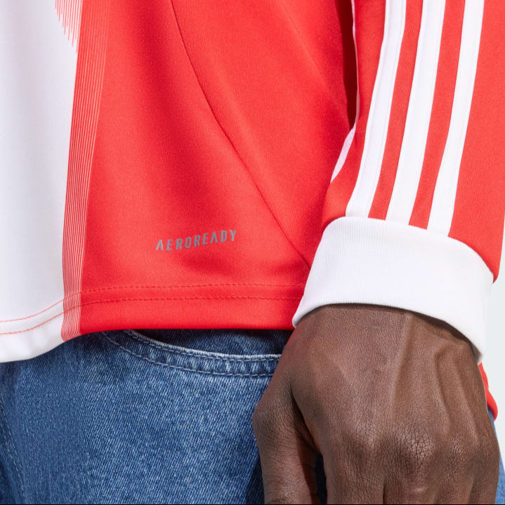 adidas Men's Bayern Munich Long Sleeve Home Jersey 25/26 w/ Bundesliga Champions Patch (Red/White)