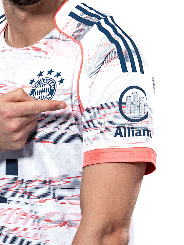 adidas Coman Authentic Away Jersey 25/26 w/ Sponsor + Meister Bundesliga Patch (White/Red)