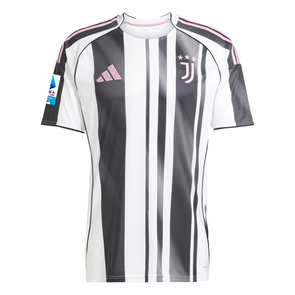 adidas Men's Juventus Vlahovic Home Jersey w/ Serie A Patch 25/26 (White/Black/Pink)