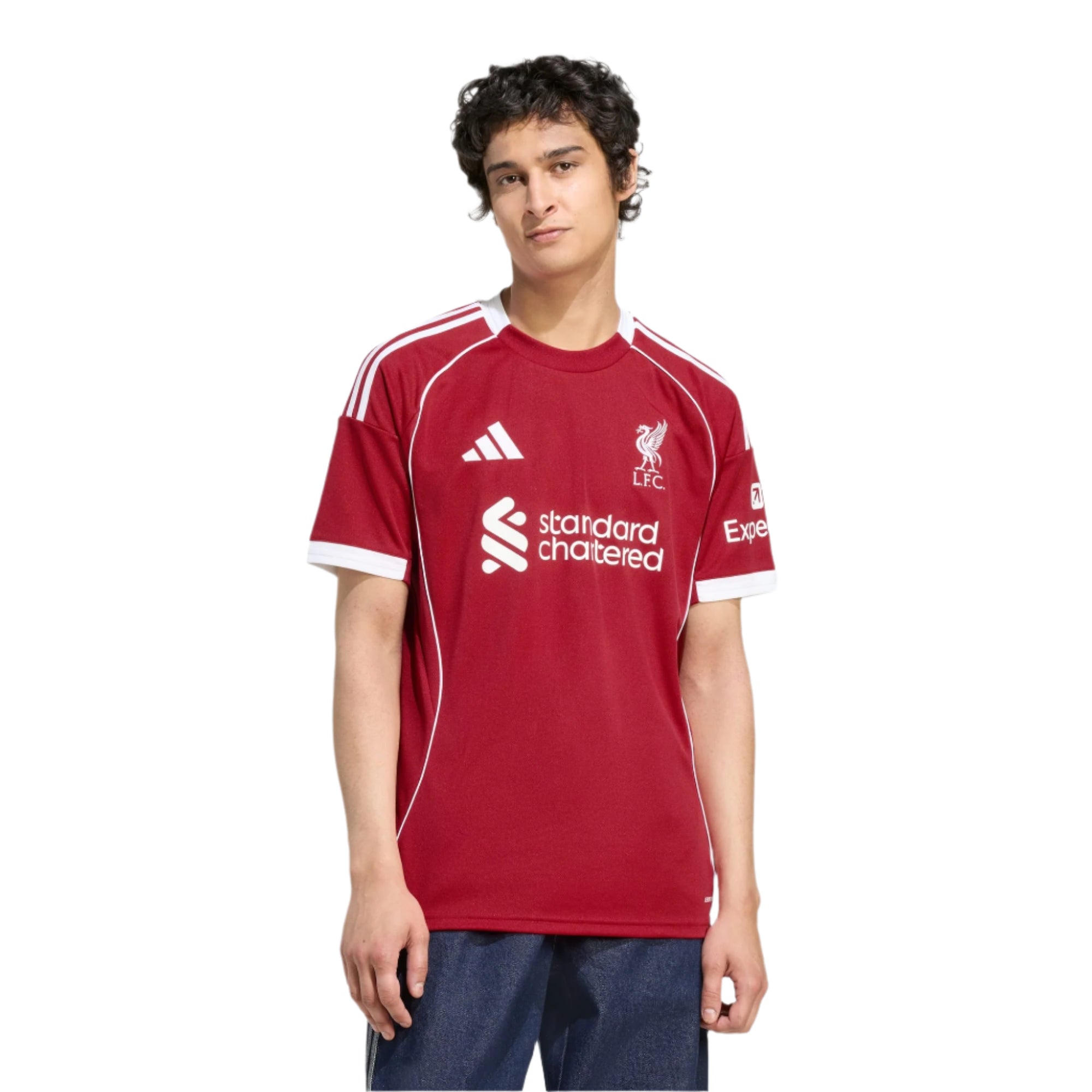 adidas M. Salah Men's Liverpool Home Jersey 25/26 w/ NRFR + EPL Champions Patch (Strawberry Red)