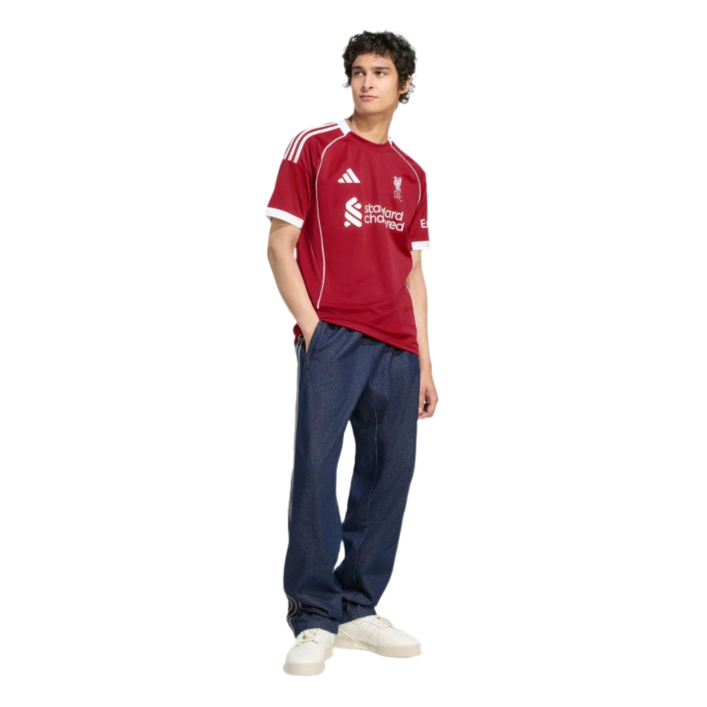 adidas Men's Liverpool Home Jersey 25/26 w/ Gold Trophy Print + NRFR + EPL Patches (Strawberry Red)