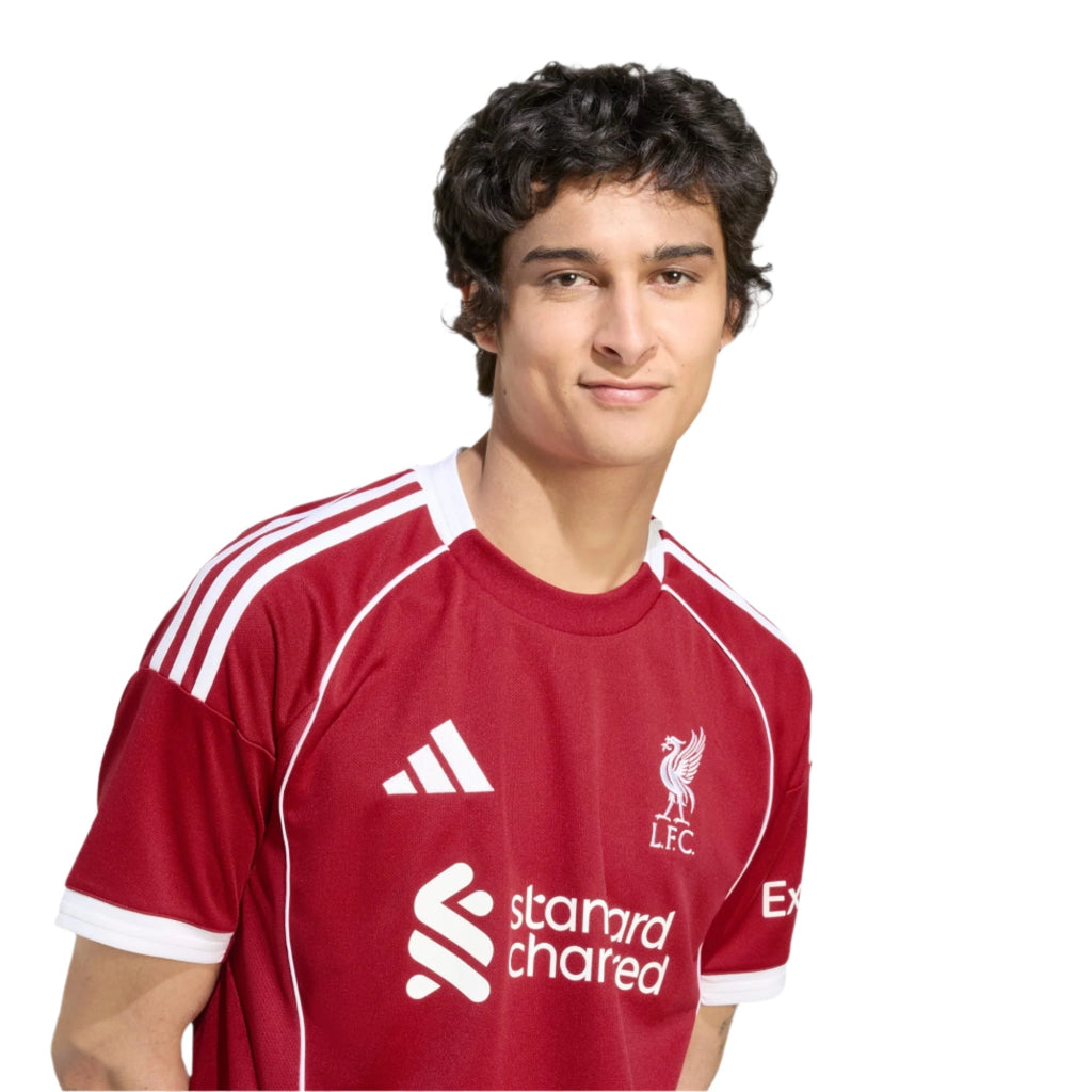 adidas Men's Liverpool Jones Home Jersey 25/26 w/ Champions League Patches (Strawberry Red)
