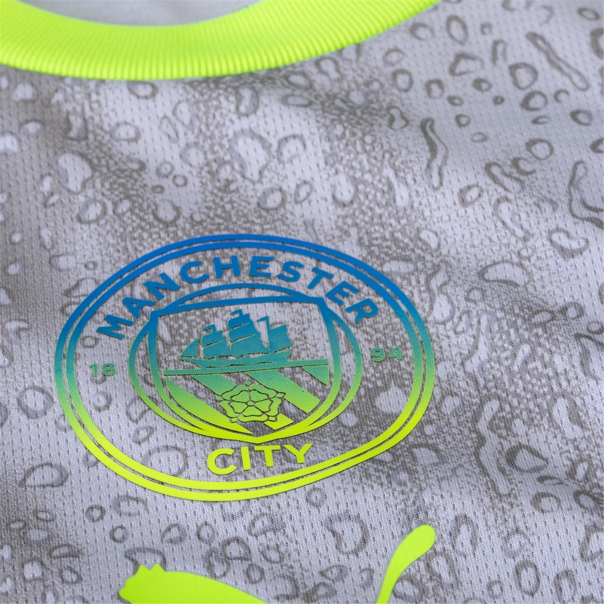 Puma Men's Manchester City Stones Third Jersey w/ EPL + No Room For Racism Patches 25/26 (Cool Weather/Pro Green)