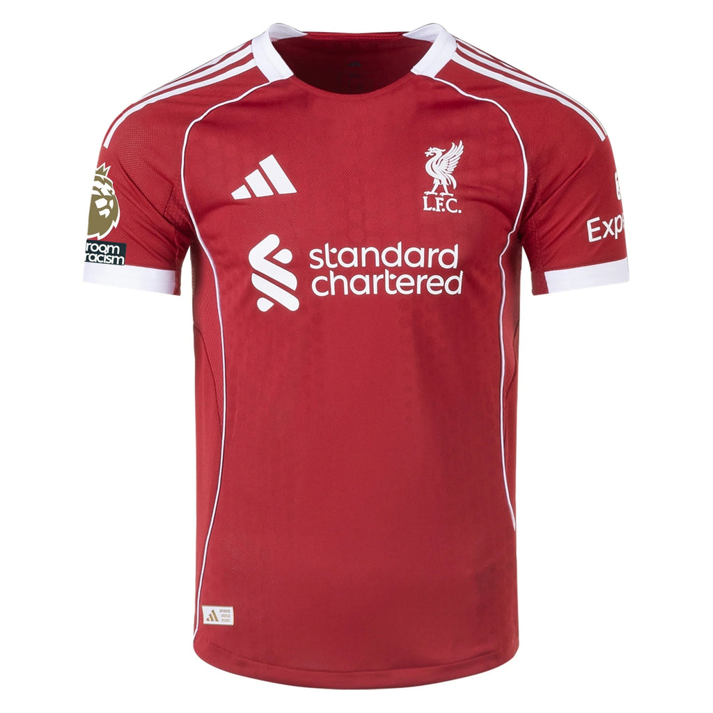 adidas Men's Liverpool FC Authentic Konate Home Jersey 25/26 w/ EPL + NRFR Patches (Strawberry Red)