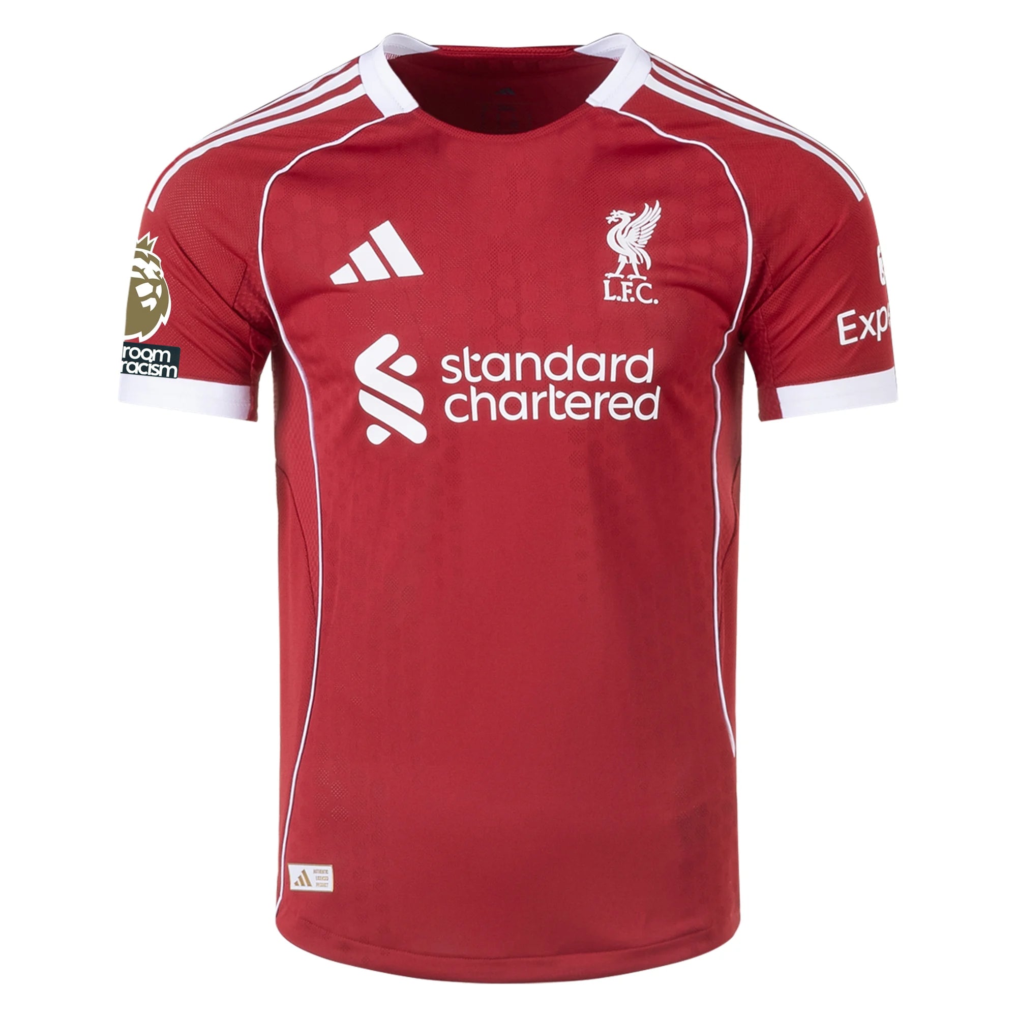 adidas Men's Liverpool FC Authentic Home Jersey 25/26 w/ EPL + NRFR Patches (Strawberry Red)