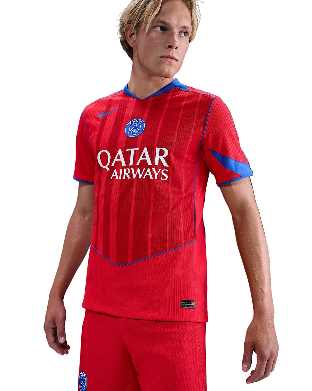 Nike Men's Paris Saint-Germain Authentic João Neves Third Jersey w/ Champions League Patches 25/26 (Sport Red/Hyper Royal)
