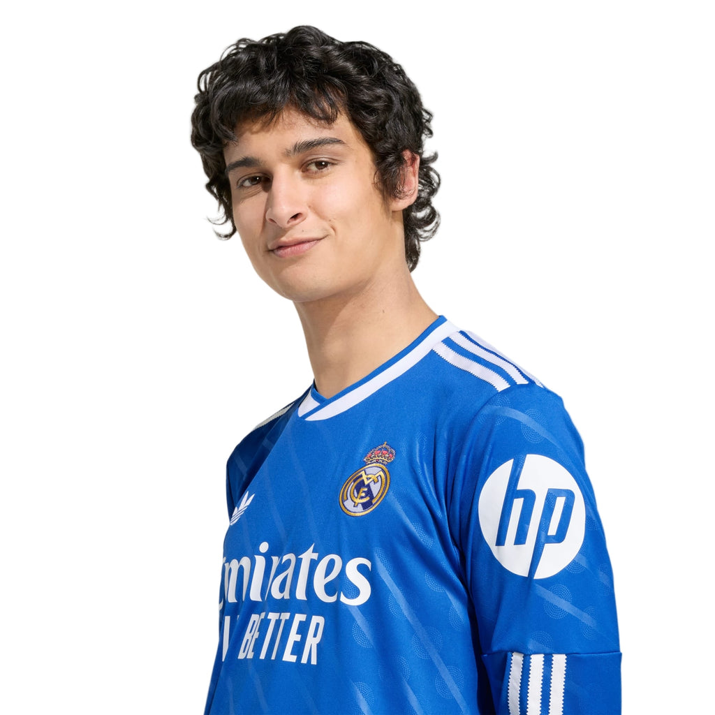 adidas Men's Real Madrid Long Sleeve Third Jersey w/ Champions League Patches 25/26 (Blue/White)
