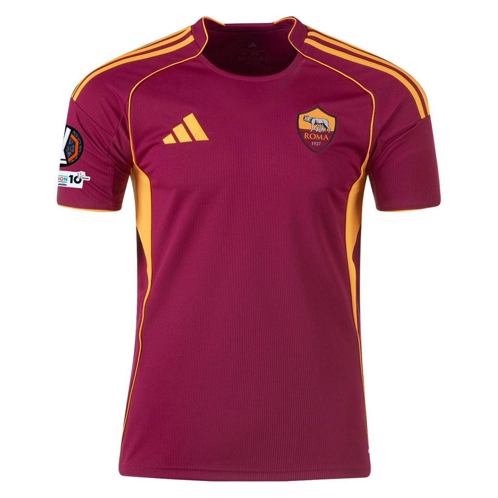 adidas Men's Roma Gianluca Mancini Home Jersey w/ Europa League Patches 25/26 (Burgundy)