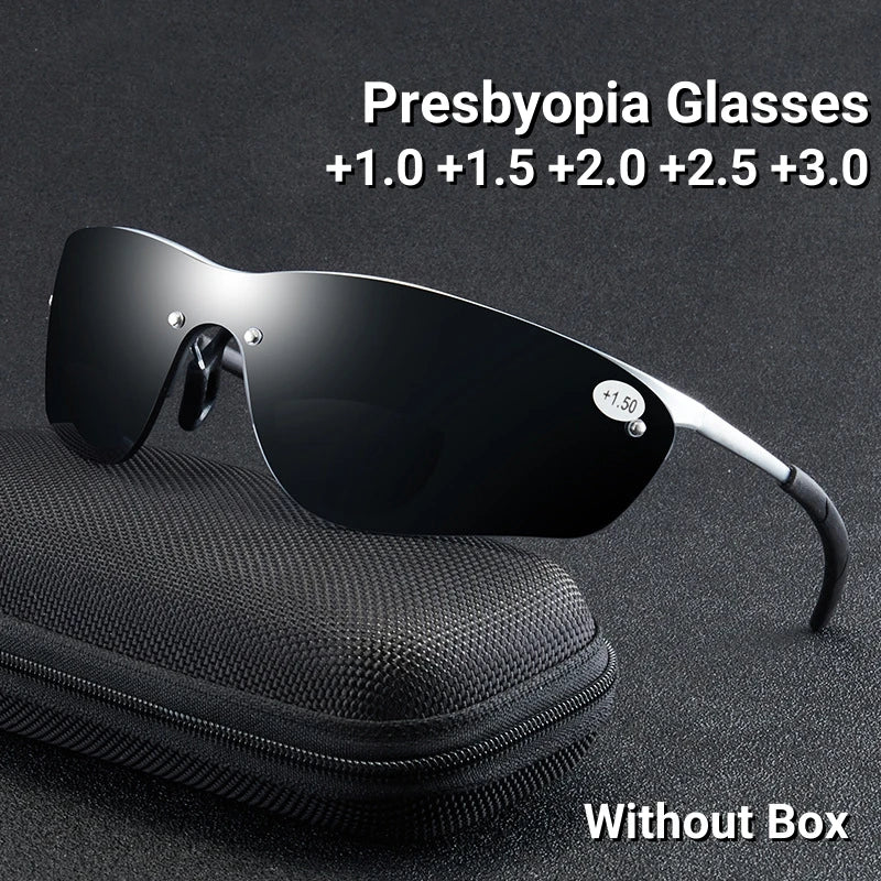 Fashion Men Bifocal Sunglasses Dual-use Far Near Reading glasses Silver Spring Frame Sports Goggles +100 +150 +200 +250 +300