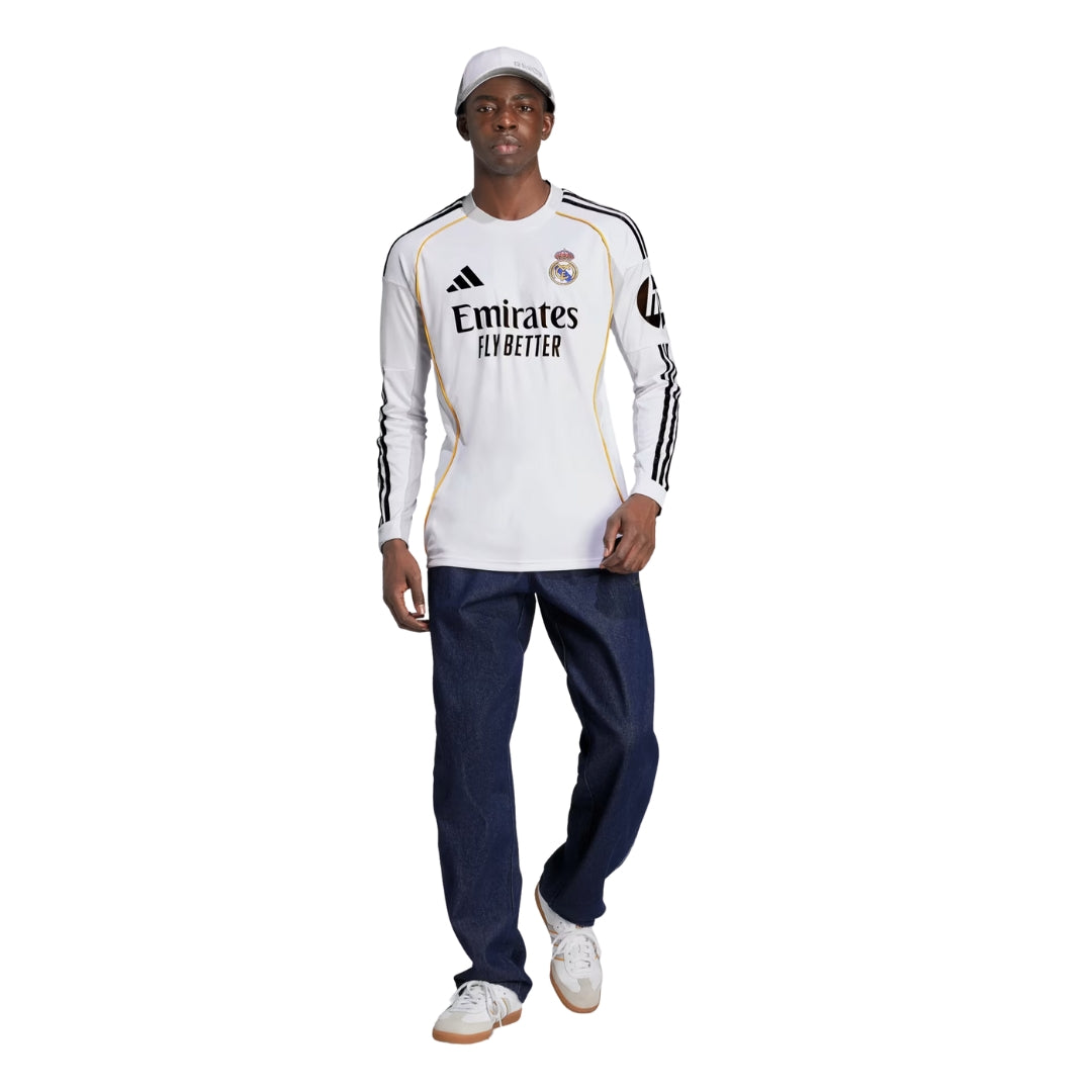 adidas Real Madrid Trent Long Sleeve Home Jersey w/ Intercontinental + Champions League Patches 25/26 (White)