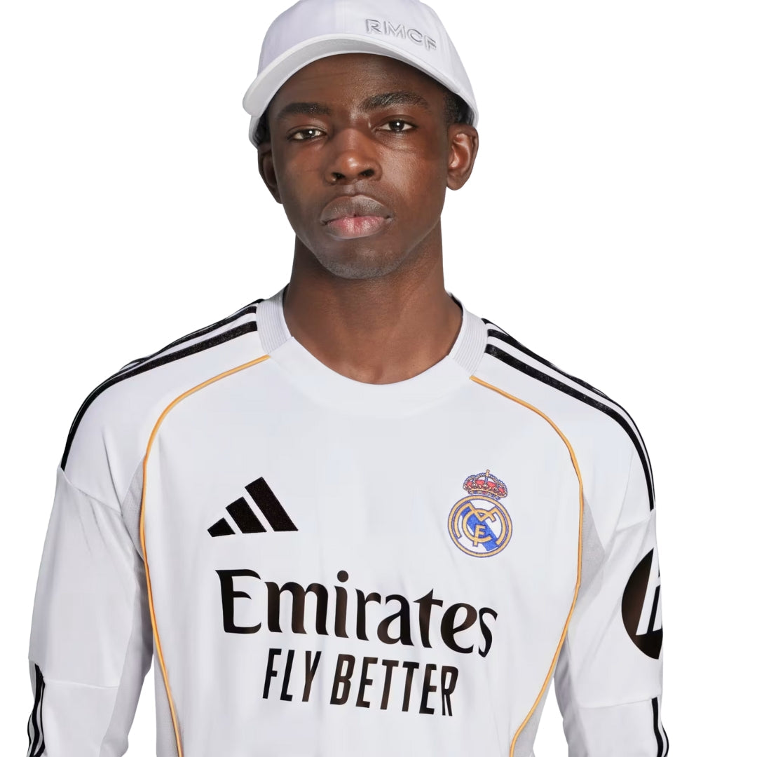 adidas Real Madrid Rudiger Long Sleeve Home Jersey w/ Champions League Patches 25/26 (White)