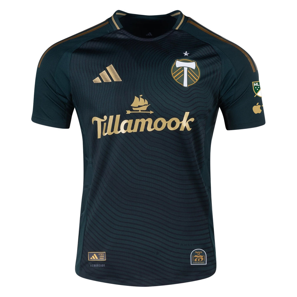 adidas Finn Surman Portland Timbers Authentic Home Jersey w/ MLS & Apple Patch 25/26 (Green/Gold)