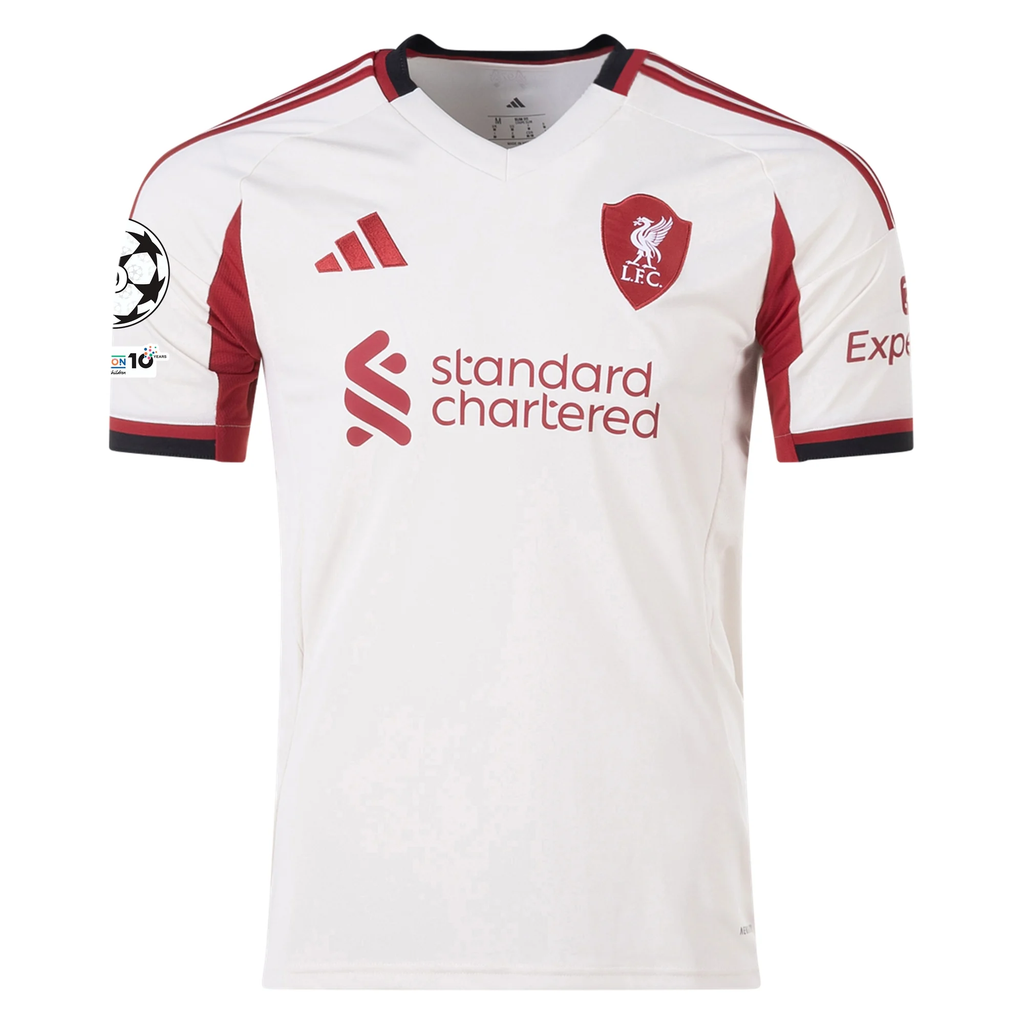 adidas Men's Liverpool Away Jersey w/ Champions League Patches 25/26 (Wonder White)