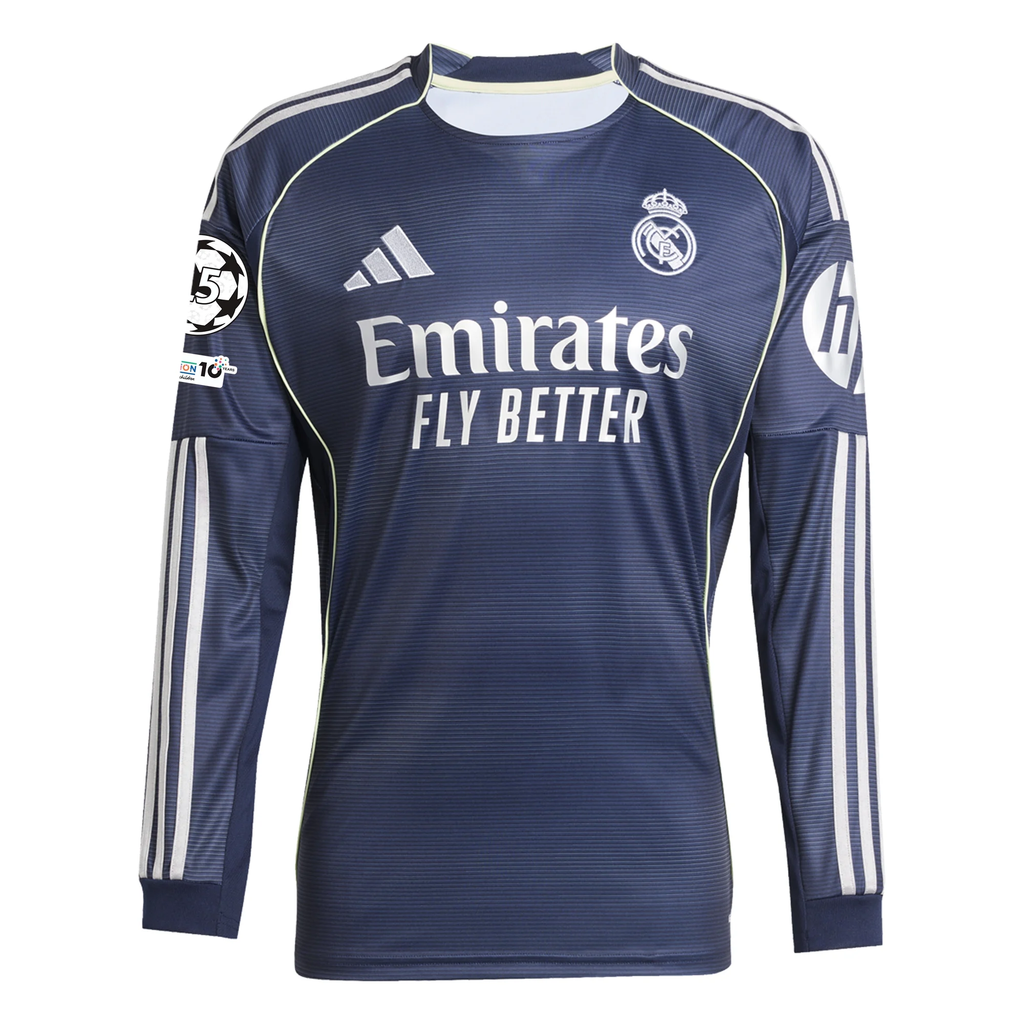 adidas Real Madrid Vini Jr. Long Sleeve Away Jersey w/ Champions League Patches 25/26 (Legend Ink)