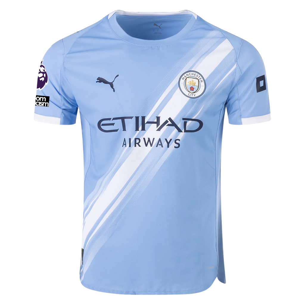 Puma Manchester City Authentic Akanji Home Jersey w/ EPL + No Room For Racism Patches 25/26 (Team Light Blue/White)